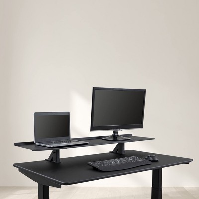 Black Adjustable Height Steel Monitor Stand Desk Shelf