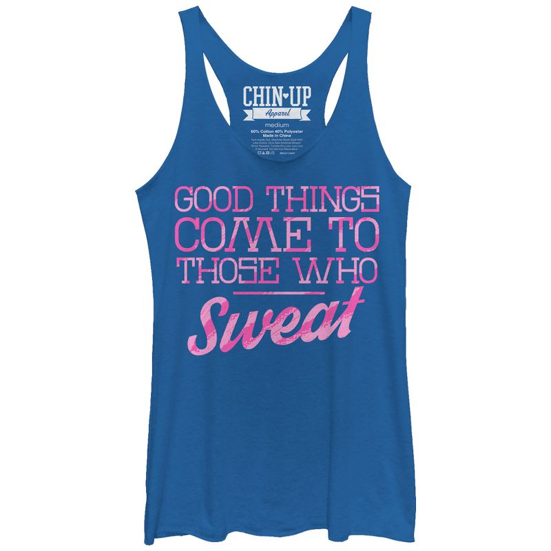 Women's CHIN UP Valentine Good Things to Those Who Sweat Racerback Tank Top, 1 of 4