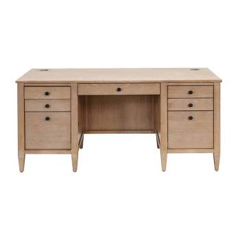 Modern Wood Double Pedestal Desk with Storage Laurel Collection Light Brown - Martin Furniture