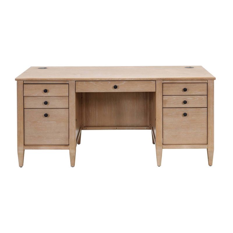 Modern Wood Double Pedestal Desk with Storage Laurel Collection Light Brown - Martin Furniture, 1 of 13
