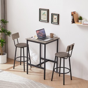 SKRAN Set of 3 Industrial Bar Table and Chairs, Square Pub Table with 2 Stools & Backrest,Counter Height set for Dining Room Small Space - 1 of 4