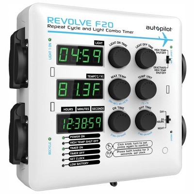 AutoPilot APE2200 Revolve F20 Digital Repeat Cycle and Grow Light Combo Timer for Hydroponics Grow Room, Greenhouse, and Aquaponics, White