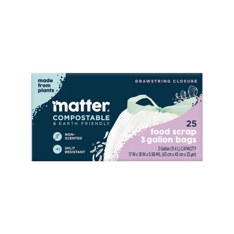 Matter Compostable Small Kitchen Scrap Trash Bags - 3 Gallon/25ct, 1 of 6