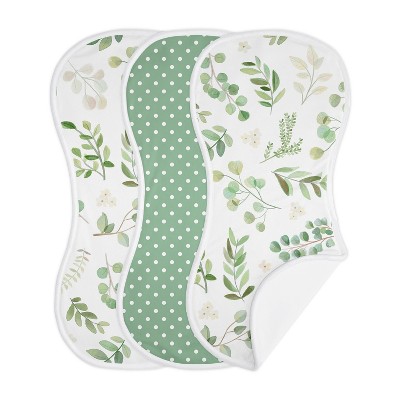Image of Sweet Jojo Designs Gender Neutral Baby Burp Cloths Botanical Leaf Green and White 3pc