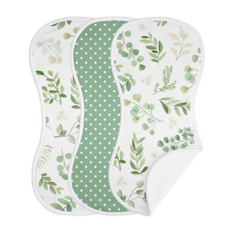 Sweet Jojo Designs Gender Neutral Baby Burp Cloths Botanical Leaf Green and White 3pc, 1 of 7