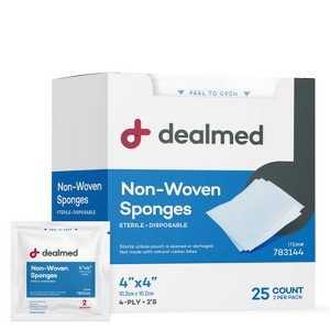 Dealmed 4" x 4" Non-Woven Non-Stick Gauze Sponges   4-Ply Sterile Post-Op Gauze Pads Individually Wrapped for Wounds, First Aid, Medical & Dialysis - 1 of 1