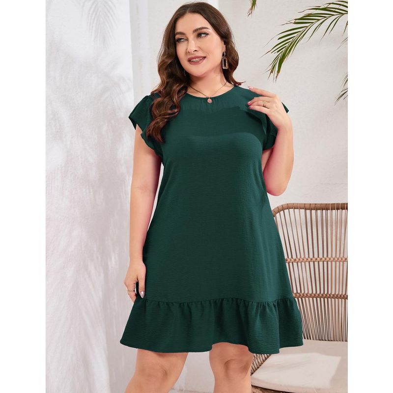 Women's Plus Size Babydoll Mini Dress Flutter Sleeve Flowy Shift Short Dress, 4 of 9
