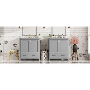NicBex 30/36/60/72"Bathroom Vanity Set with Ceramic Sink,2 Doors&1 Drawer,Multifunctional Storage Cabinet Combo,4" Faucet Hole(No Faucet) - 1 of 4