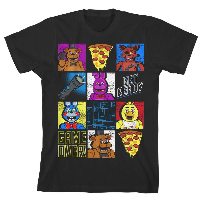 Five Nights at Freddy's Graphic Grid Boy's Black T-shirt, 1 of 4