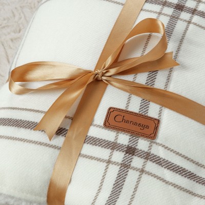 Cream and Beige Reversible Sherpa Fleece Throw Blanket