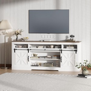Farmhouse TV Console Table for 75" TV,Entertainment Center with Semi-Open Top Storage,Adjustable Shelf&Sliding Doors,Media Cabinet for Living Room - 1 of 4