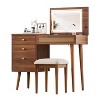 Racxily 39" Bohemian Vanity Set, Retro Wooden Design with Charging Port & Rattan Drawer - 2 of 4
