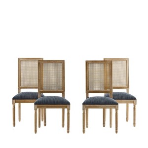 Christopher Knight Home Set of 4 Wesley French Country Wood and Cane Upholstered Dining Chairs Blue Gray - 1 of 4
