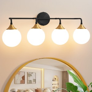 POWLIG 30.71-in 4-Light Black Gold Dimmable Bathroom Vanity Light with 5.9in Milk Opal Glass Globe Shade - 1 of 4