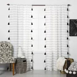 1pc 54"x84" Light Filtering Contrast Stripe with Tassels Curtain Panel Black/White - Opalhouse™