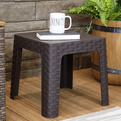 Sunnydaze 18" Brown Polypropylene Square Patio Side Table Set