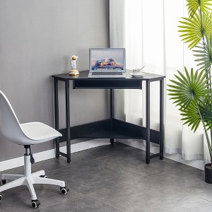 Triangle Computer Desk, Corner Desk With Smooth Keyboard Tray, Storage Shelves, Dressing Table, Modern Compact Writing Workstation - 1 of 4