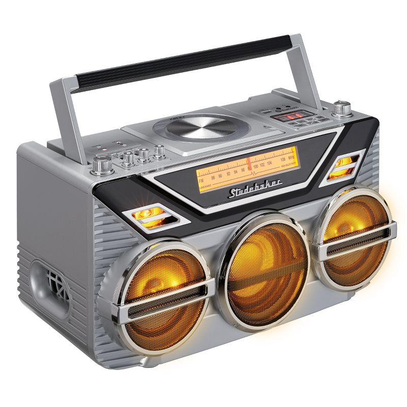 Studebaker SB2165 Portable Avanti Stereo Boombox with Bluetooth, CD, FM Stereo Analog Radio and 15W Subwoofer for High Power Bass, 4 of 7