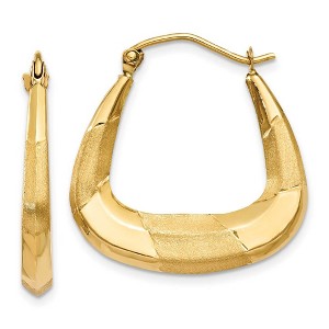 Black Bow Jewelry 4 x 23mm 14k Yellow Gold Polished, Satin and D/C Striped Creole Hoops - 1 of 4