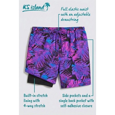 KingSize 5" Swim Shorts With Super Stretch Liner - 3XL, Bright Purple Leaf — фото 3