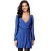Women's Wrap V Neck Swing Long Sleeve Mini Dress Elastic Waist Fit Flare Dress - 2 of 4