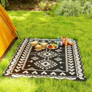 NAYSAYE 8' x 10' Reversible Outdoor Patio Rug Portable Camping Area Mat Waterproof for Indoor and Outdoor Use, Black and White - 1 of 4