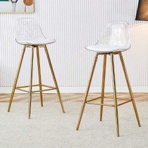 Resenkos Counter Bar Stools, Counter Stool,Bar Chairs with Gold Legs, Small Size Bar Chairs for Dining Room, Kitchen,White - 1 of 4