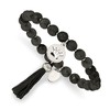 Chisel Stainless Steel Polished Crown 6mm Black Jade Beaded Stretch Bracelet with Tassel - 2 of 4