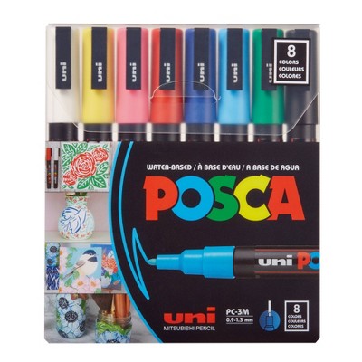 Uni-Ball 8ct POSCA PC-3M Water Based Paint Markers in Assorted Colors Fine Tip 0.9-1.3mm