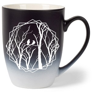 Elanze Designs Birds and Branches Two Toned Ombre Matte Black and White 12 ounce Ceramic Stoneware Coffee Cup Mug - 1 of 4