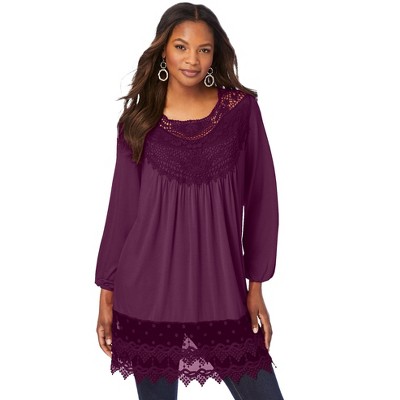 Roaman's Women's Plus Size Scoopneck Lace Bib Tunic