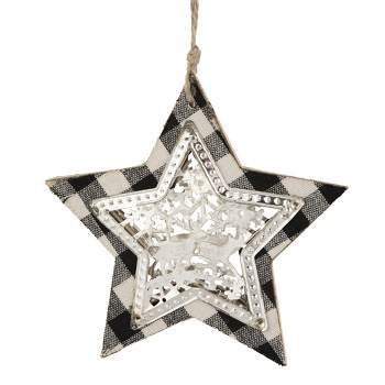 Northlight 5" Black and White Buffalo Plaid Star with Reindeer Christmas Ornament