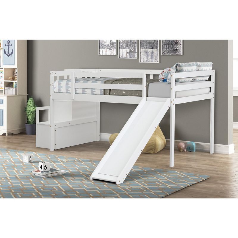 Twin size Loft Bed with Staircase, Safety Guardrails and Slide-ModernLuxe, 4 of 7