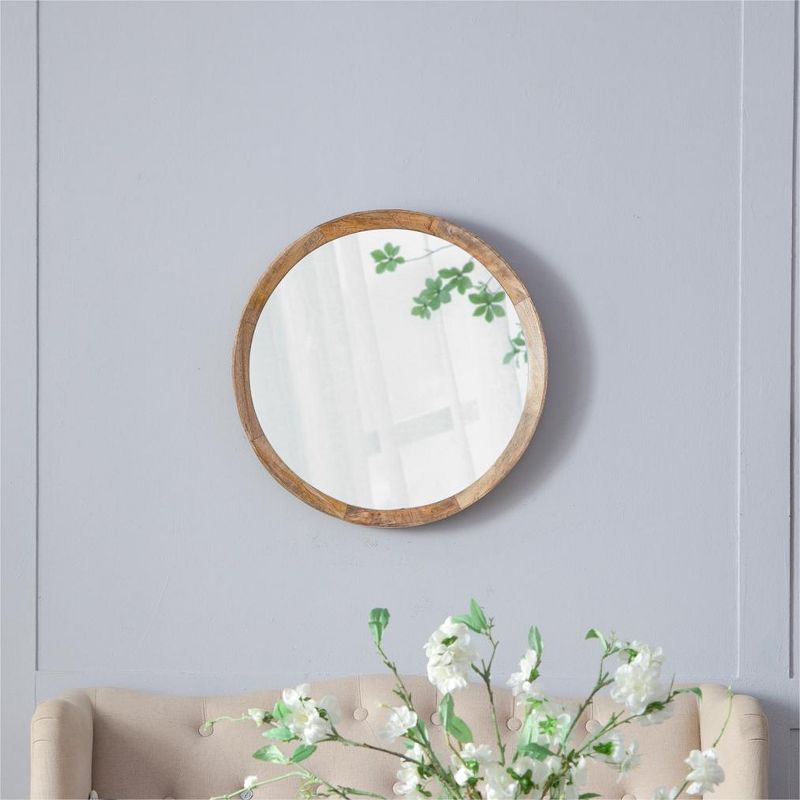Cerys 20 inch Round Wood Mirror,Transitional Decor Style Mango Wood Wall Mirror,Features Clean Silhouette Solid Wood Frame-The Pop Home, 2 of 10