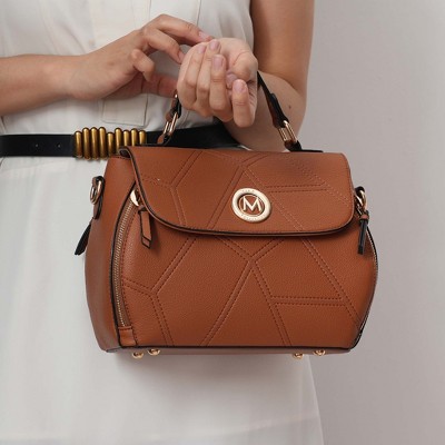 MKF Collection Structured Dome Satchel Crossbody Bag Geometric Stitching, Clementine | MKF Collection by Mia K - Brown — фото 3