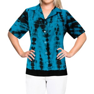 LA LEELA Women's Summer Casual Beach Hawaiian Short Sleeve Dressy Blouses Button Down Dress Tops Tee Shirts T Shirts for Women - 1 of 4