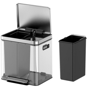 36L (10 Gallon) Stainless Steel Step-On Trash Can – Dual Compartment 5 Gal + 5 Gal for Recycling & Trash, Slim Space-Saving Design - 1 of 4
