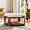 JUJABU Oversized Round Button Tufted Ottoman Coffee Table with Wheels, Wood Shelf and Waterproof Linen for Living Room - 4 of 4
