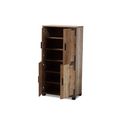Rustic Brown 47" Wood Shoe Cabinet with Industrial Accents
