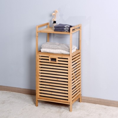 VYNXARIA Modern Bamboo Tilt-Out Laundry Hamper with 2-Tier Storage Shelf
