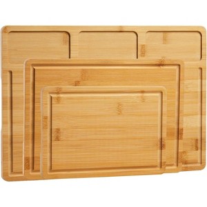 Bamboo Cutting Boards Set of 3 with Compartments, Chopping Boards for Kitchen with Inner Handles & Juice Grooves, Ideal Serving Tray & Butcher Block - 1 of 4
