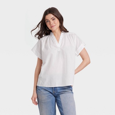 Women's Short Sleeve Flowy Popover Blouse - Universal Thread™