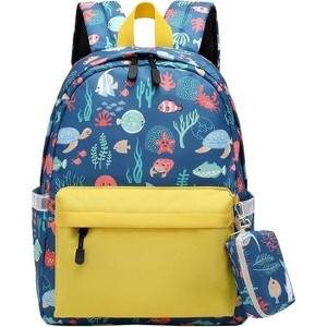 Kids backpacks, Cute Lightweight Water Resistant Preschool Backpack for Boys and Girls Chest Strap, Yellow with Ocean Sea Life - 1 of 4