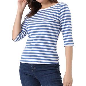 INSPIRE CHIC Women's Elbow Sleeves Boat Slim Fit Casual Stripe Animal Print Multi Floral Pattern T-Shirt - 1 of 4