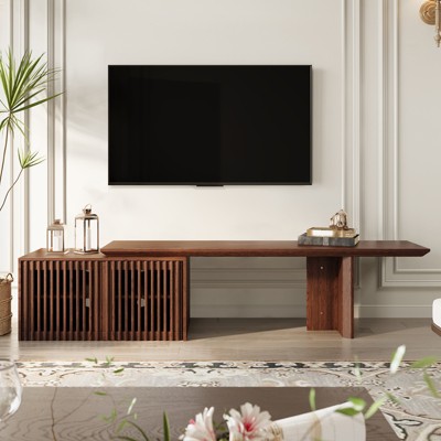 LOVSON  63"-86.6''Extendable TV Media Console for Up to 55 Inch, Modern TV Stand, Entertainment Center with Storage, for Living Room,Bedroom,Walnut