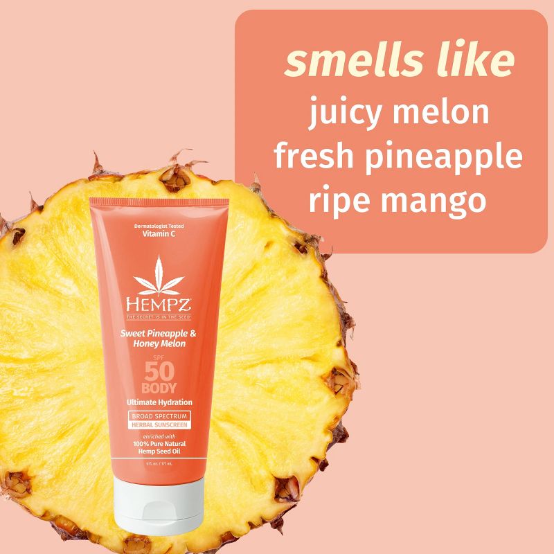 Hempz Sweet Pineapple &#38; Honey Melon Herbal Body Sunscreen - SPF 50 - 6oz, 4 of 7