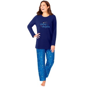 Dreams & Co. Plus Size Long Sleeve Knit PJ Set - 1 of 4