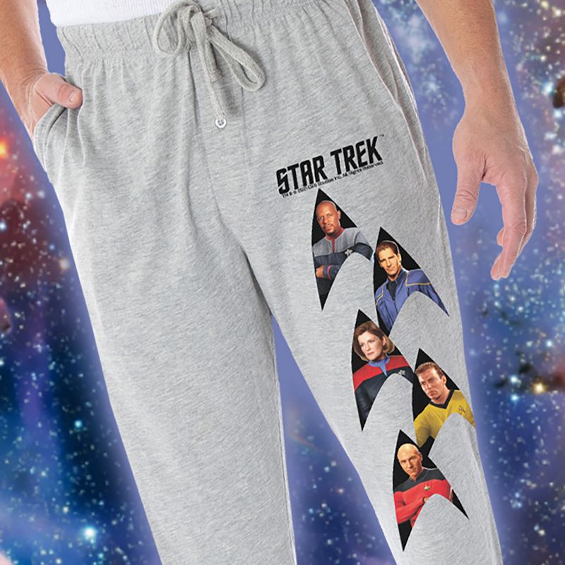 Star Trek Men's Captain Kirk Picard Janeway Archer Sisko Lounge Pajama Pants Heather Grey, 3 of 4