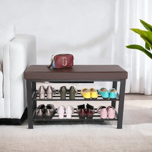 Shoe Bench, 3-Tier Shoe Rack for Entryway, Storage Organizer with Foam Padded Seat, Faux Leather, Metal Frame, for Living Room, Hallway - 1 of 3