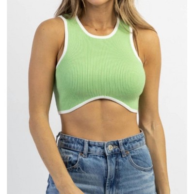 Women's RENA RIBBED CROP - OLIVACEOUS